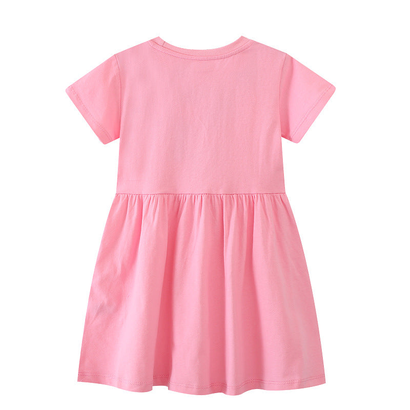 Girl Short Sleeve Dress with Charming Unicorn Design Mune Fashion