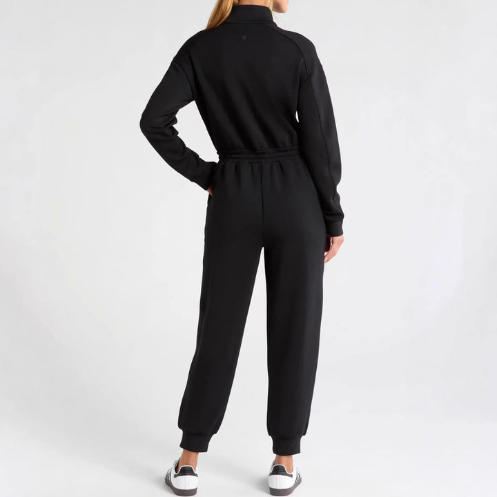 Ladies Fashionable Jumpsuit with Stand Collar and Drawstring
