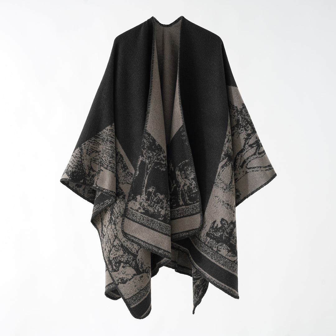 Ladies Jacquard wool blend wrap with open kimono fall and soft touch Mune Fashion