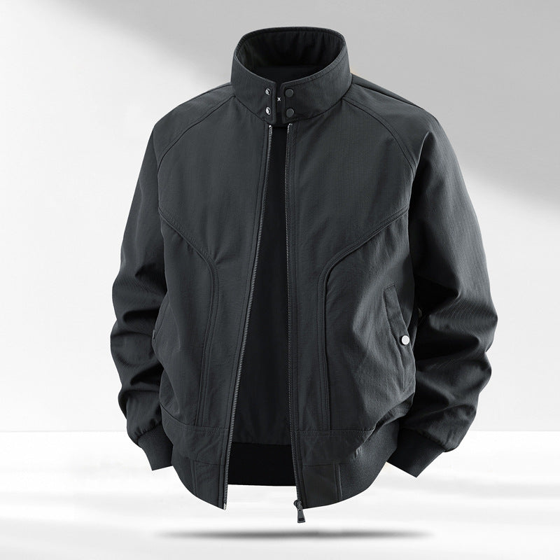 Men's windproof quilted bomber jacket with stand collar, ribbed cuffs, and padded lining Mune Fashion