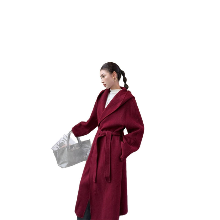 Women Oversize Wool Coat with Shawl Collar and Concealed Button Placket Mune Fashion