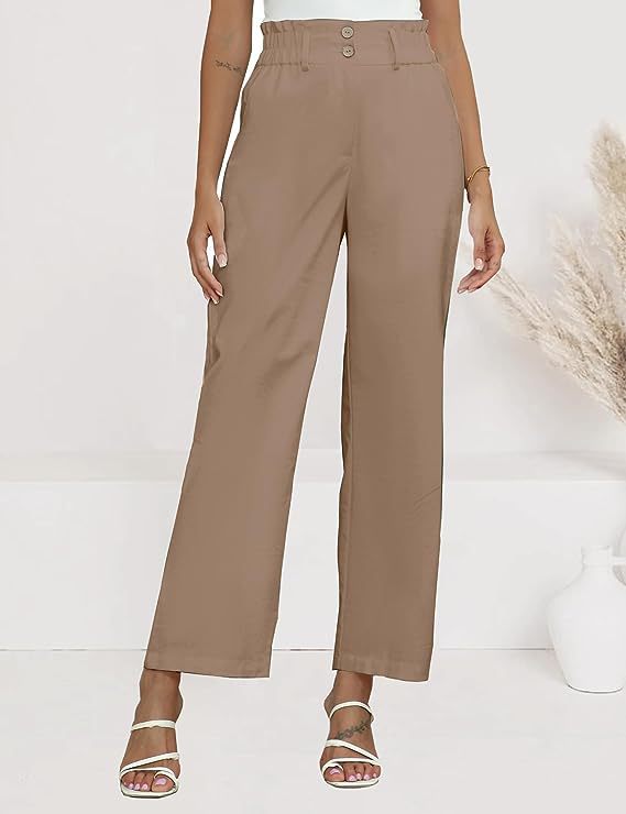 Women High-Waisted Paperbag Pants with Wide Leg Mune Fashion