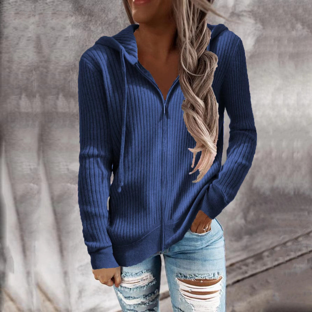 Women's knitted hooded zip hoodie with half zipper and kangaroo pockets Mune Fashion