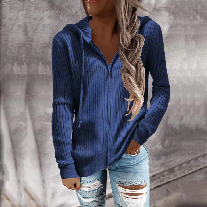 Women's knitted hooded zip hoodie with half zipper and kangaroo pockets Mune Fashion