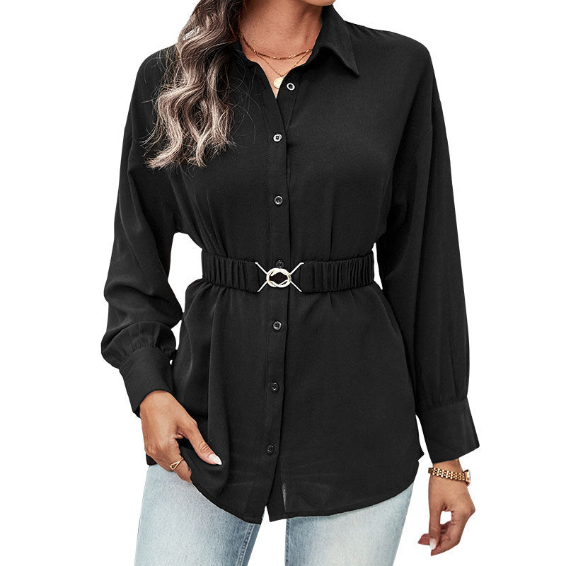 Women's shirt dress with elastic waistband and decorative buckle Mune Fashion