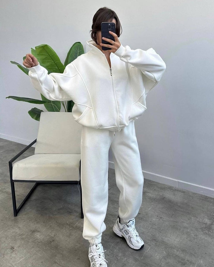 Women Oversized Fleece Set with Zipper Jacket and Loose Jogging Pants Mune Fashion