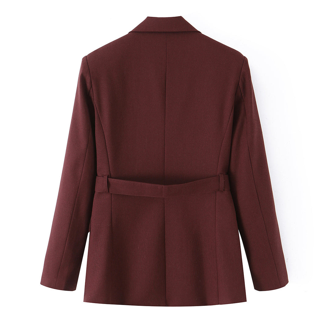 Women's Fitted Blazer and Midi Skirt Set with Decorative Chain Belt Mune Fashion