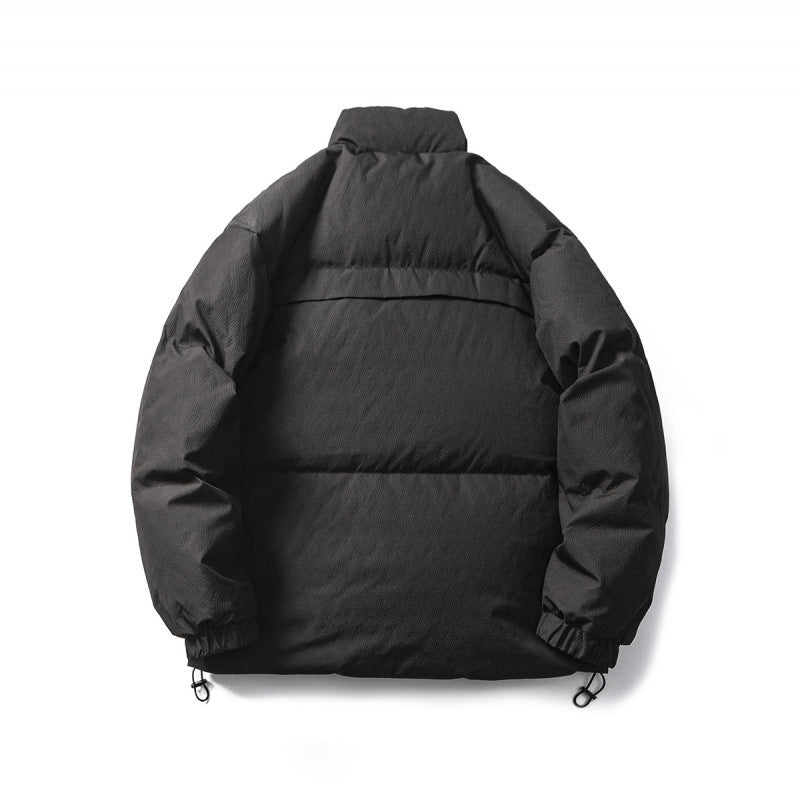 Unisex Kastig padded stand-up collar jacket with tree embroidery, chest flap pocket and drawstring hem Mune Fashion