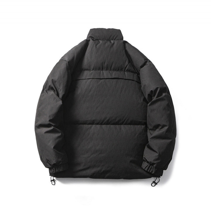 Unisex Kastig padded stand-up collar jacket with tree embroidery, chest flap pocket and drawstring hem Mune Fashion