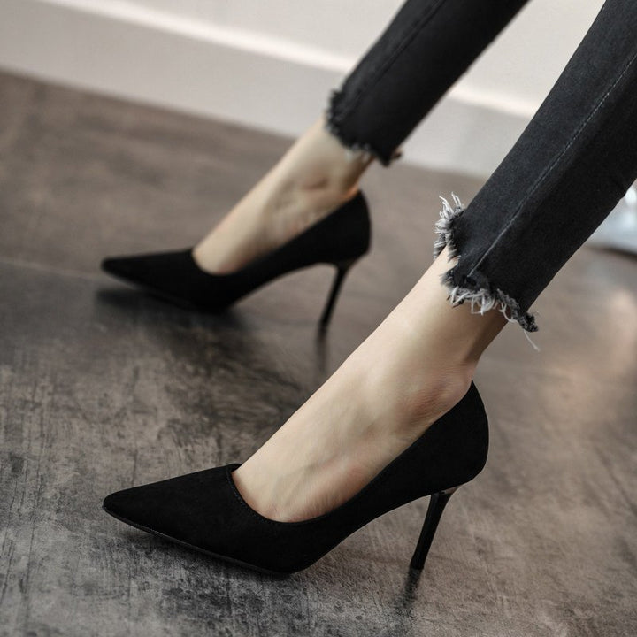 Women Velvet lace Pumps with narrow stiletto heel and comfort footbed Mune Fashion