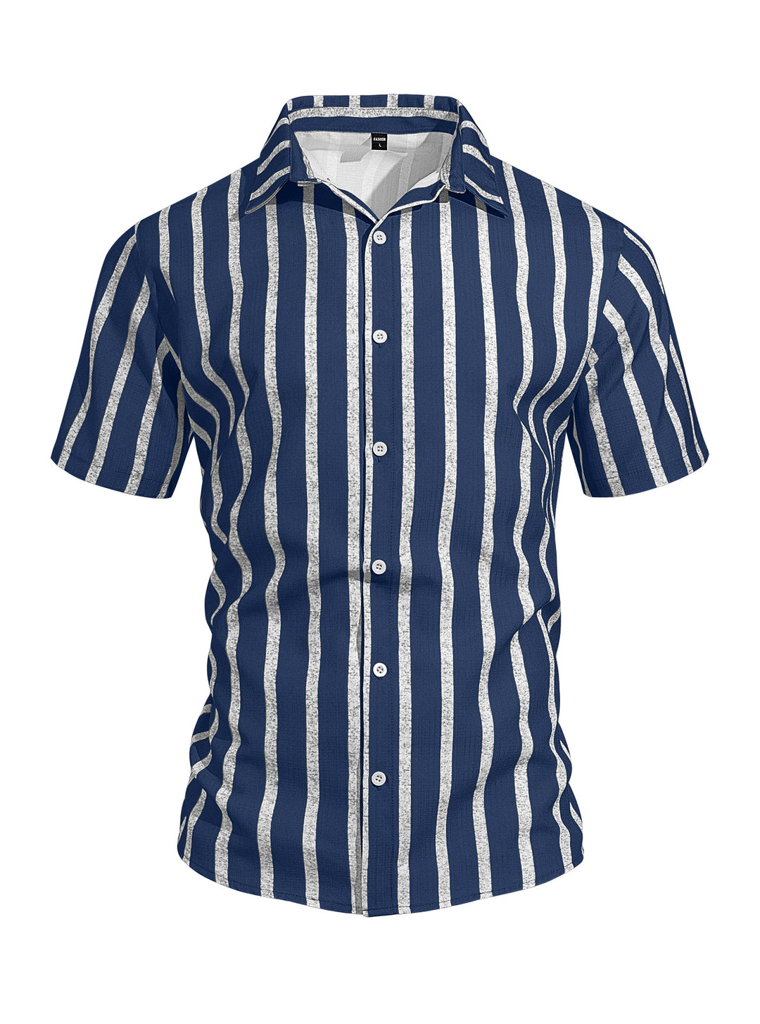 Men's casual short sleeve shirt with vertical block stripes, open lapel collar, and lightweight cotton-linen blend Mune Fashion