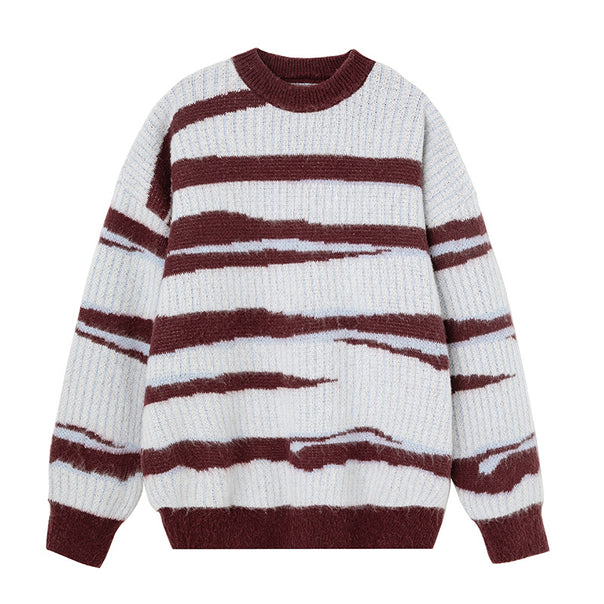 Unisex Chunky Knit Sweater with Wave Intarsia and Ribbed Texture Mune Fashion