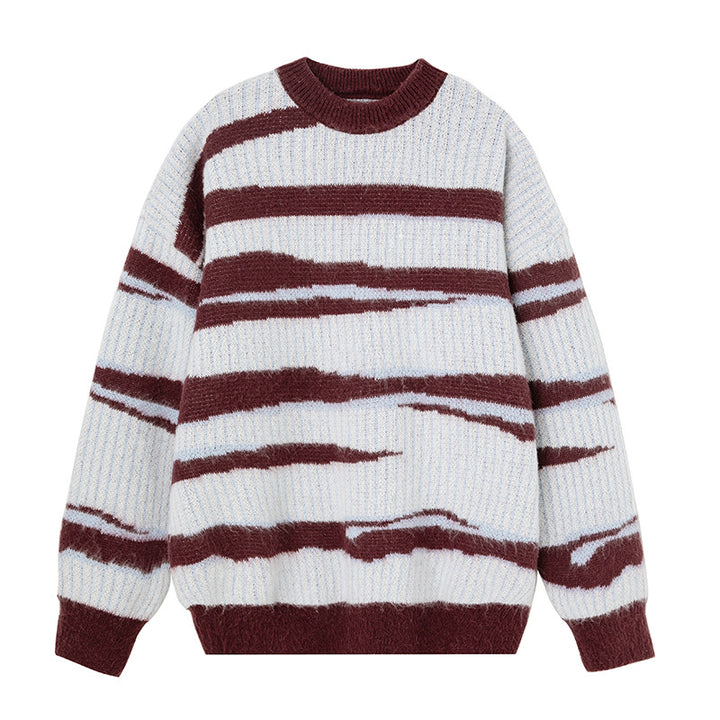 Unisex Chunky Knit Sweater with Wave Intarsia and Ribbed Texture Mune Fashion