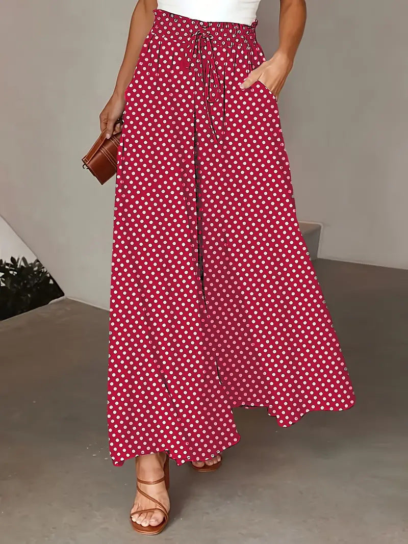 Women's Wide Cut Summer Pants with Polka Dot Design Mune Fashion