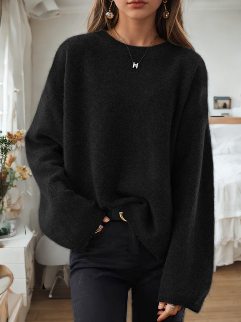 Women's casual oversized knitted pullover with round neckline and dropped shoulder Mune Fashion