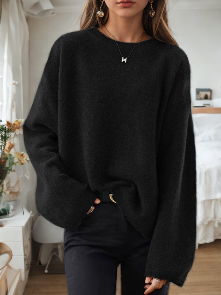 Women's casual oversized knitted pullover with round neckline and dropped shoulder Mune Fashion