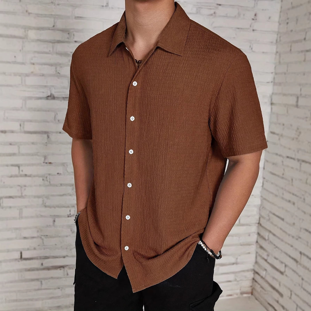 Men's casually cut shirt made of crinkled cotton blend with Kent collar Mune Fashion