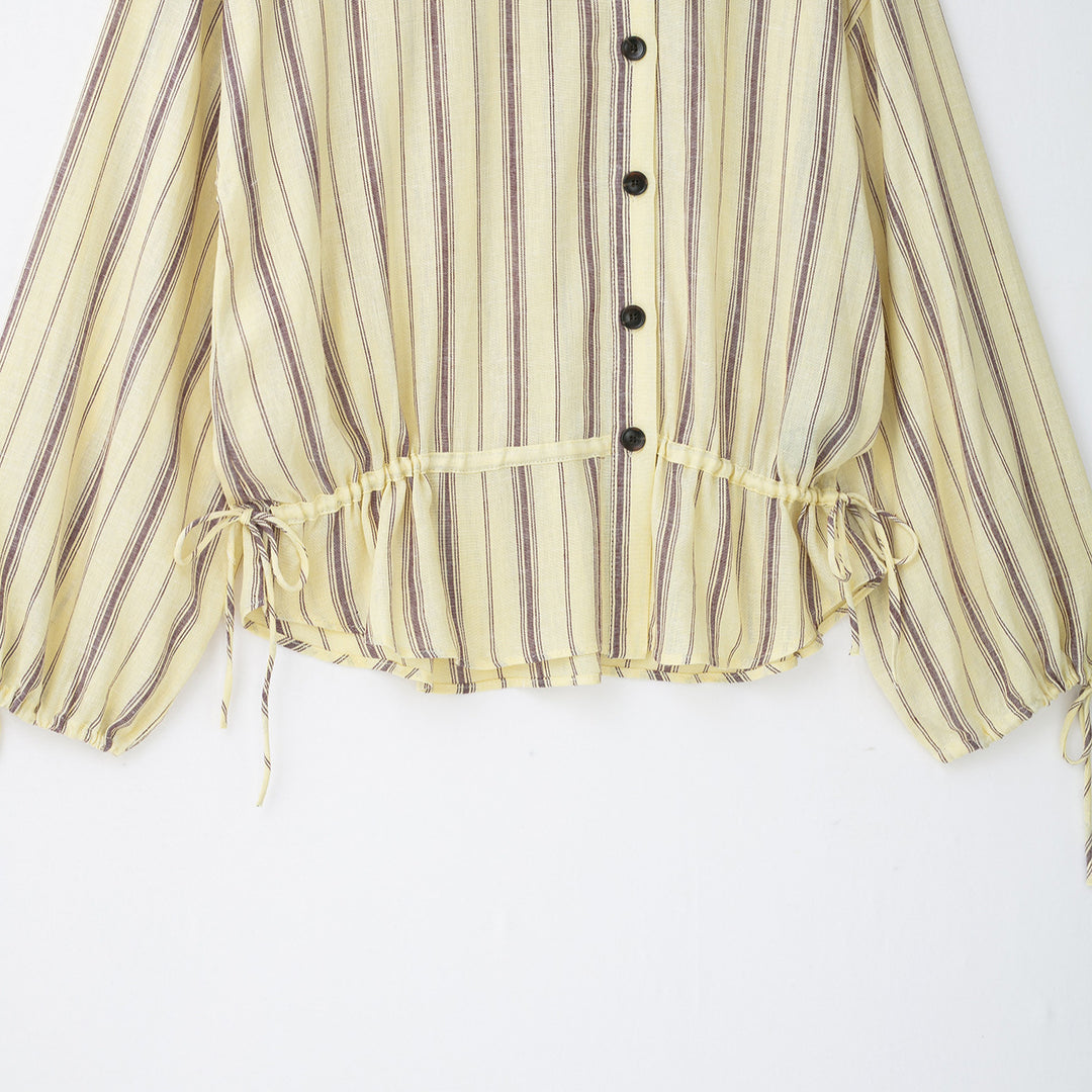 Women's Striped Lightweight Drawstring Shirt Jacket with Stand Collar Mune Fashion