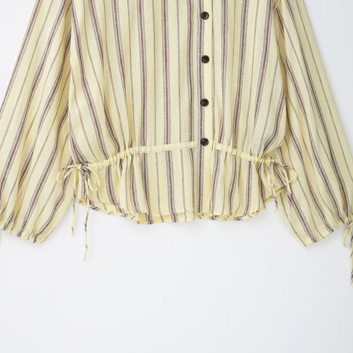 Women's Striped Lightweight Drawstring Shirt Jacket with Stand Collar Mune Fashion