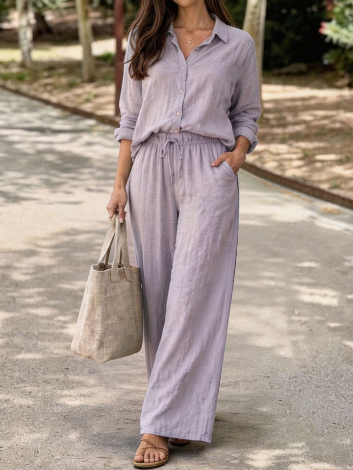 Ladies Lightweight and Comfortable Summer Blouse with Wide Pants Mune Fashion