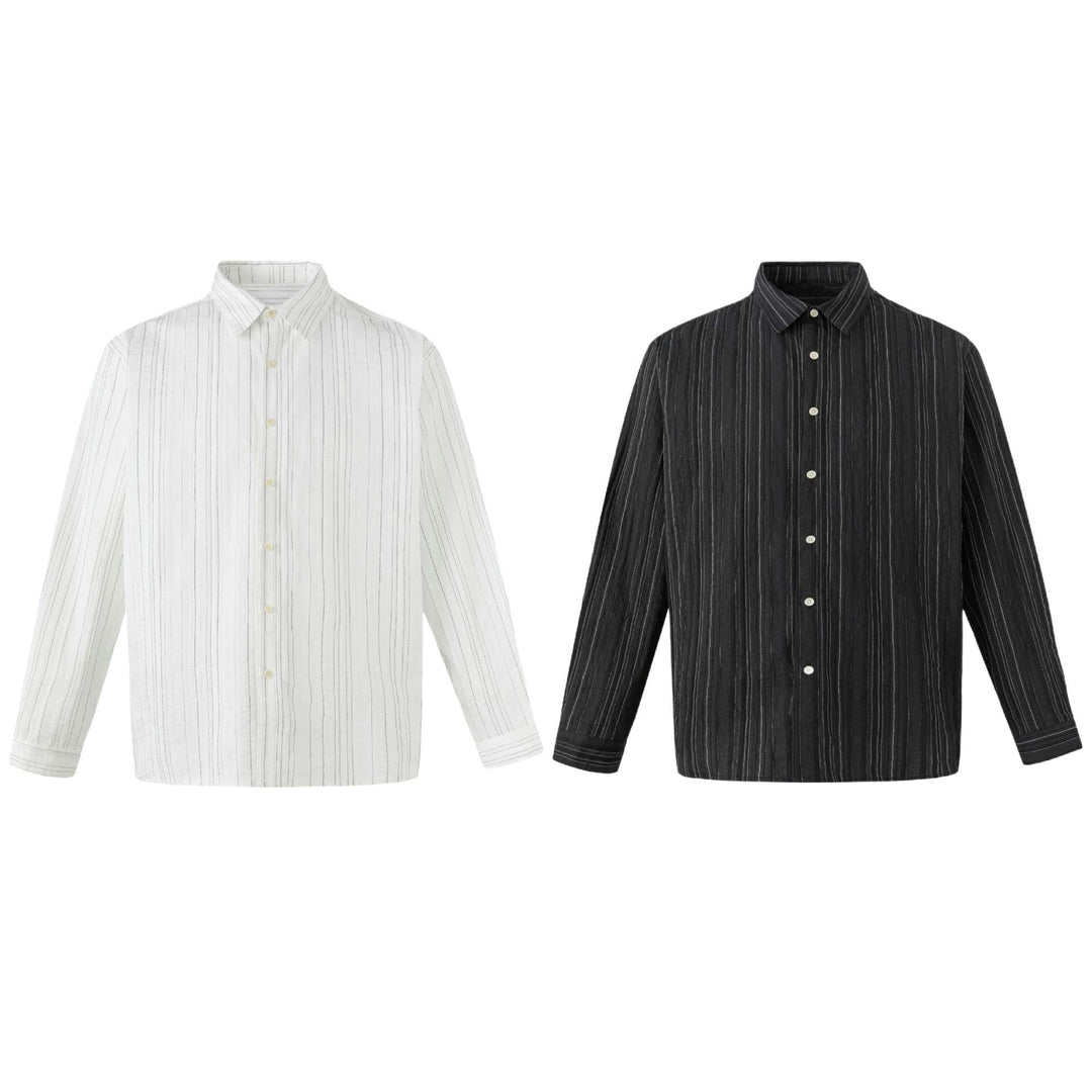 Men's Lightweight Linen-Cotton Shirt with Fine Stripes and Kent Collar Mune Fashion