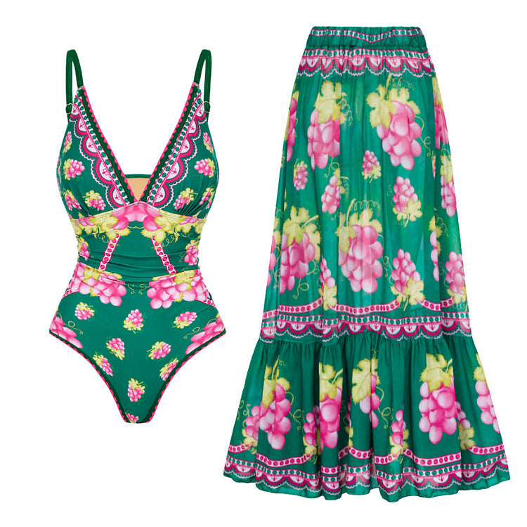 Women Stylish Elegant Swimsuit and Skirt Set Mune Fashion