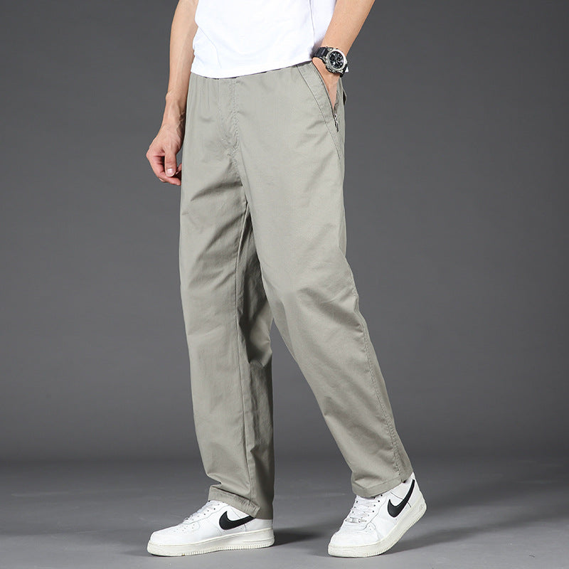 Men's Wide Relaxed Chino Pants with Straight Leg & Elastic Comfort Waist Mune Fashion