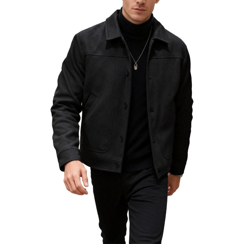 Men's modern trucker overshirt made of suede imitation with decorative stitching and patch pockets Mune Fashion