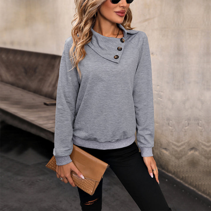 Women's Asymmetrical Fleece Shirt with Stand-Up Collar and Decorative Button Placket Mune Fashion