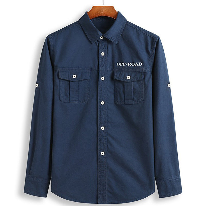 Men's classic safari field shirt with ventilation eyelets, sleeve elevator, and double flap chest pockets.