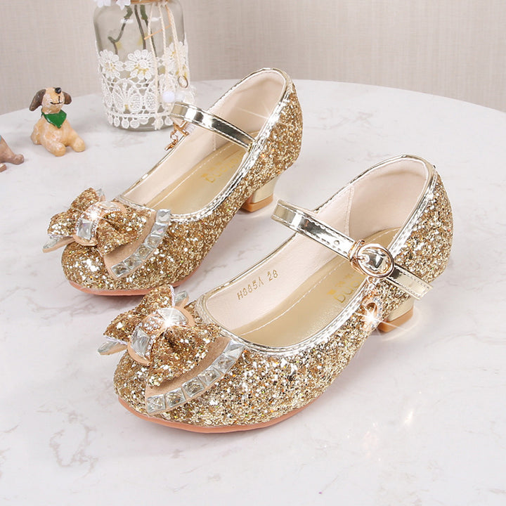 Girls Elegant Glitter Ballet Flats with Decorative Bow and Rhinestone Application Mune Fashion