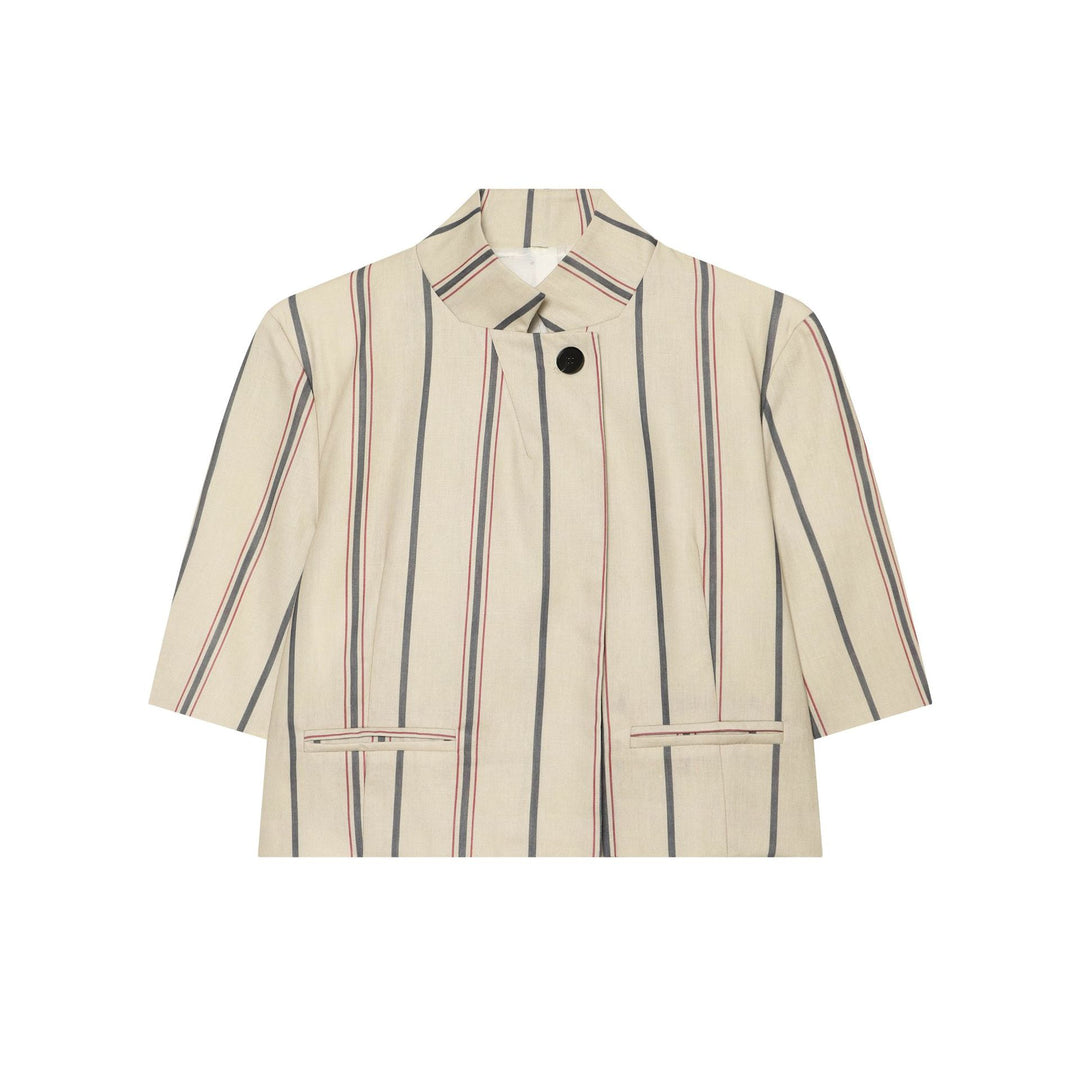 Women's loose linen trousers with pleats, high waistband and vertical stripes Mune Fashion
