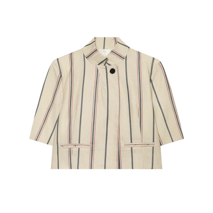 Women's loose linen trousers with pleats, high waistband and vertical stripes Mune Fashion