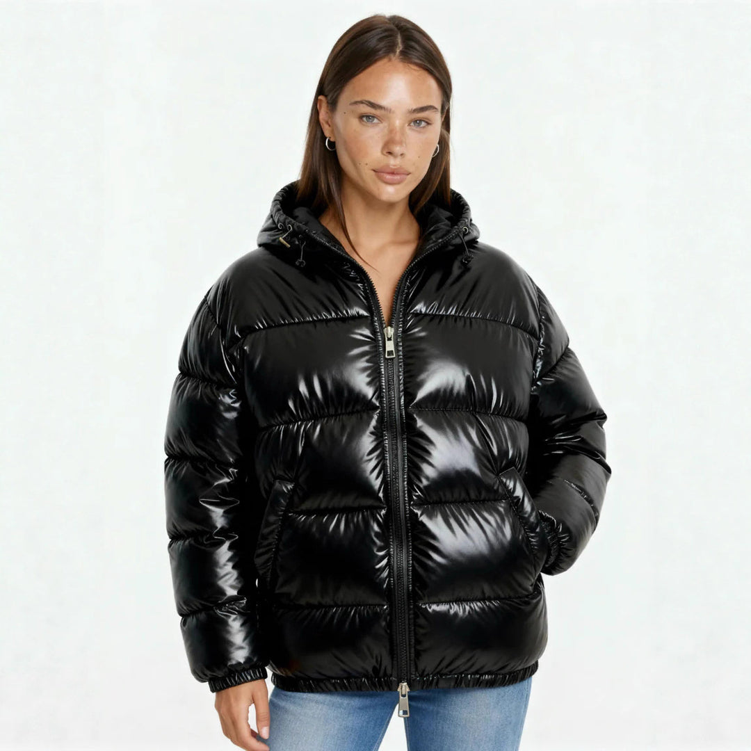 Women's High Gloss Quilted Jacket with Hood