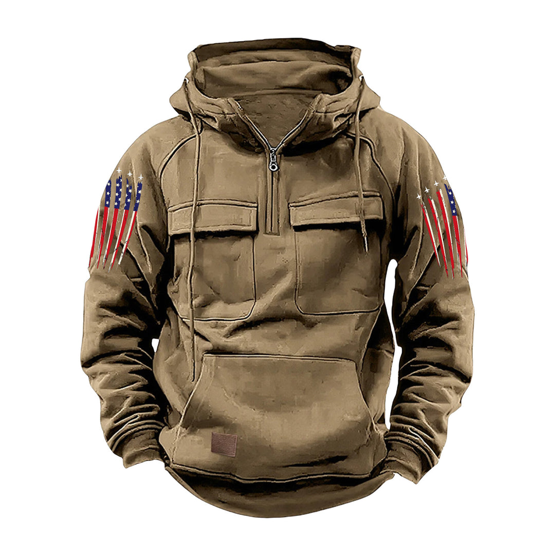Men's hooded sweatshirt with half zip, cargo chest pockets and kangaroo pocket Mune Fashion