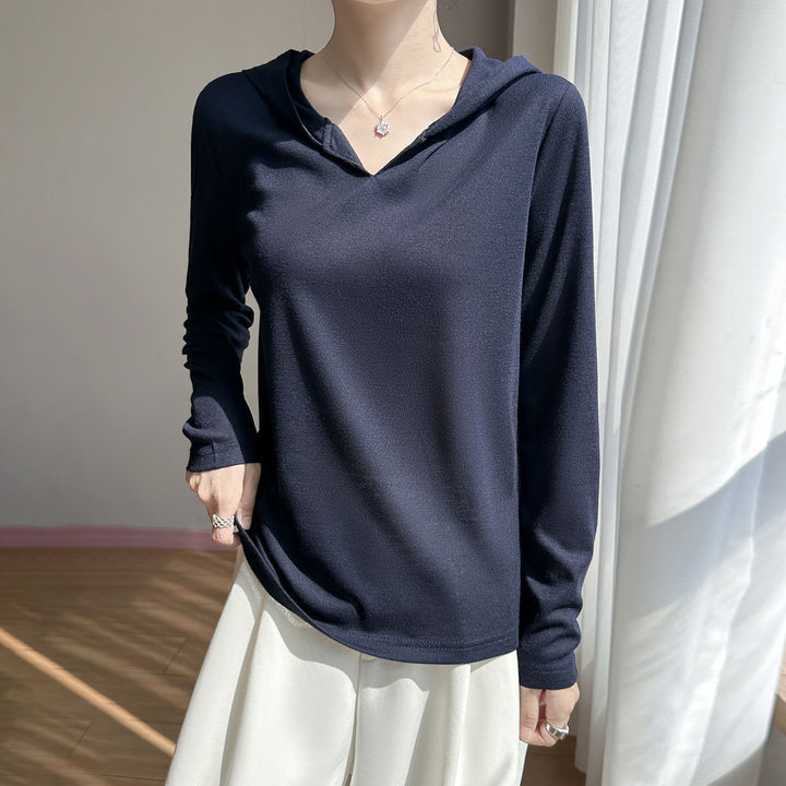 Women Light Hoodie with V-neck and Fine Jersey Mune Fashion