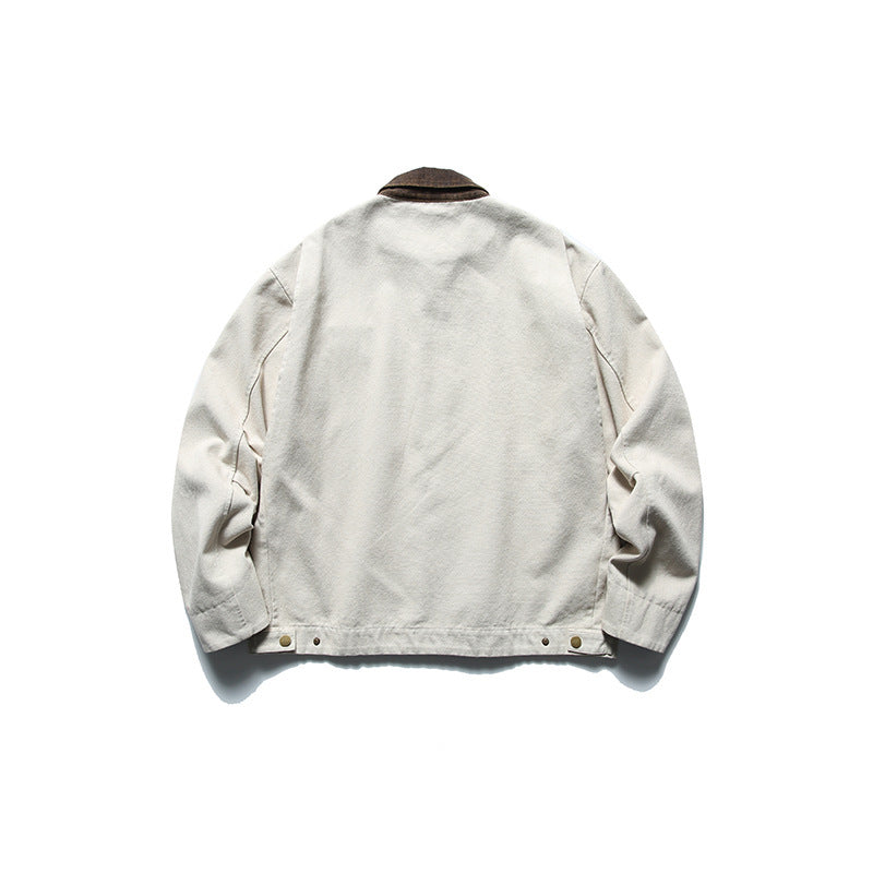 Men's Boxy Worker Jacket made of washed canvas with cord collar and zipper Mune Fashion