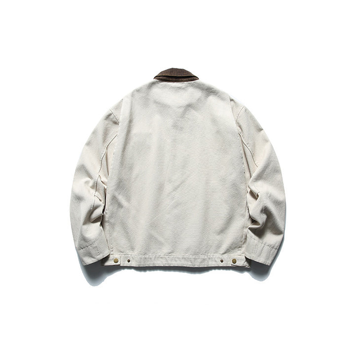 Men's Boxy Worker Jacket made of washed canvas with cord collar and zipper Mune Fashion