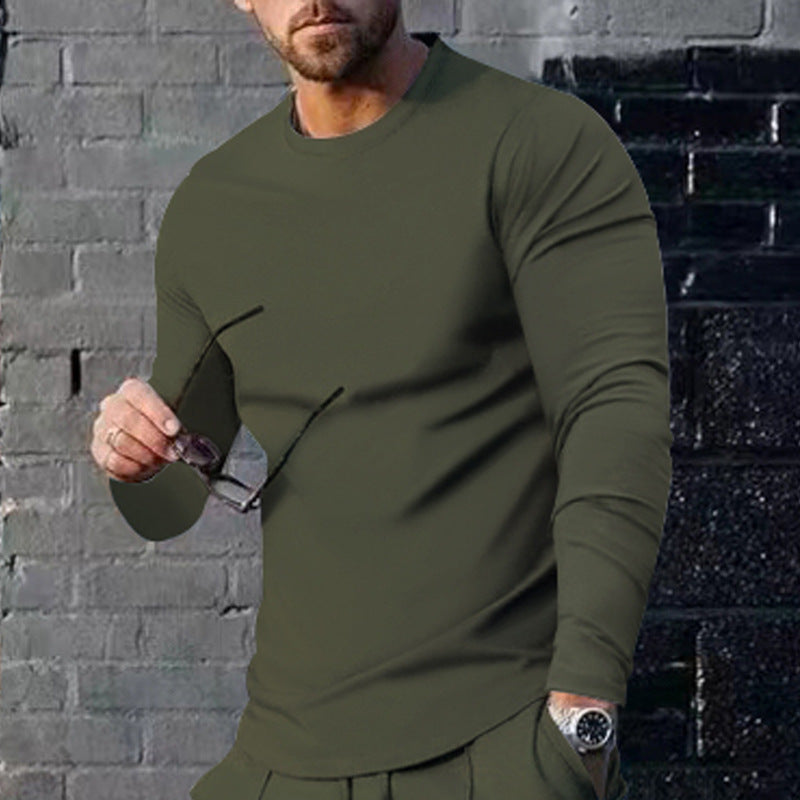 Men's narrow cut long sleeve shirt with round neckline elastic cotton stretch and extended hem Mune Fashion