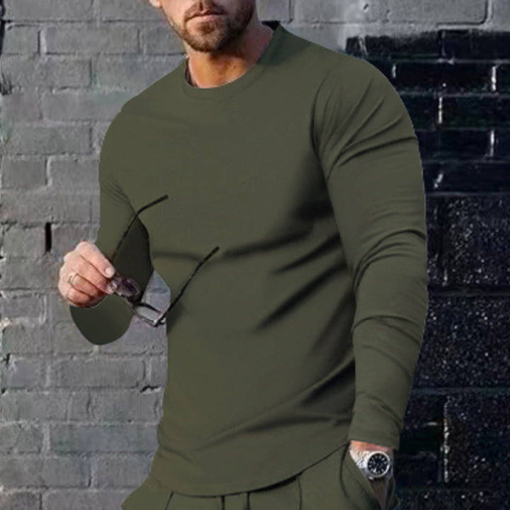 Men's narrow cut long sleeve shirt with round neckline elastic cotton stretch and extended hem Mune Fashion