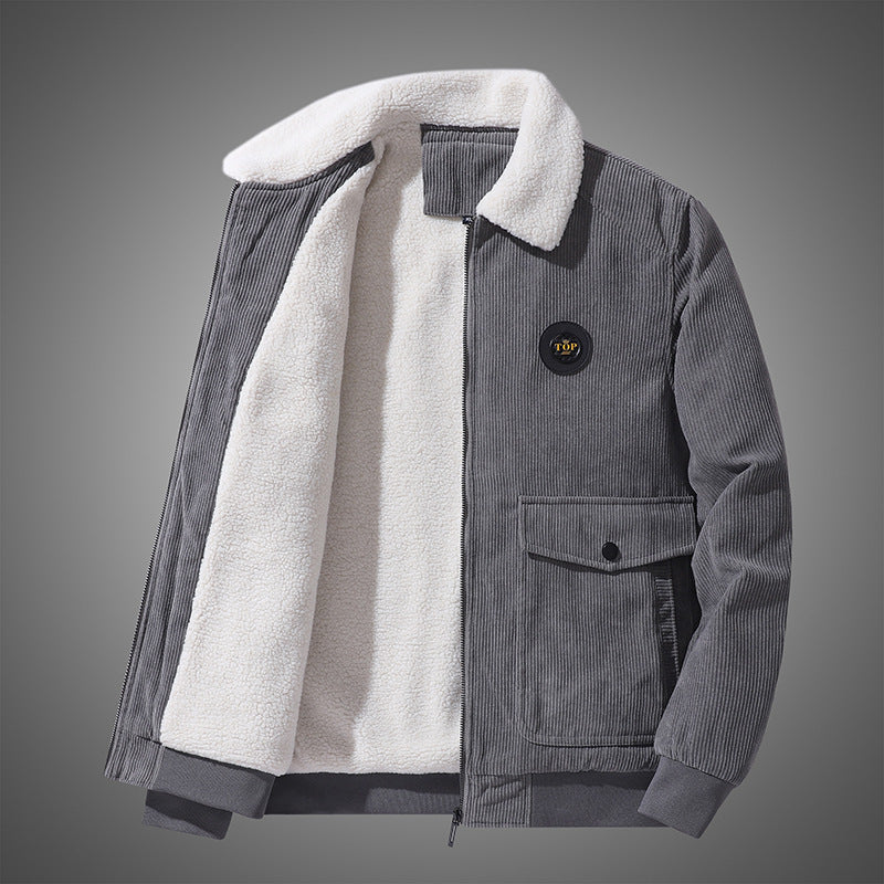 Men's cord jacket with Sherpa lining, notch collar and patch pockets in bomber style Mune Fashion