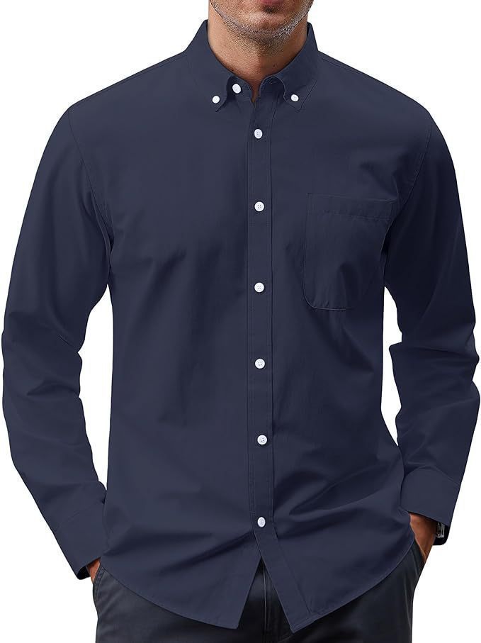 Men's Slim-Fit Oxford Shirt with Button-Down Collar, Chest Pocket, and Elastic Cotton Blend Mune Fashion
