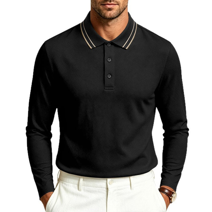 Men's long-sleeve pique polo shirt with contrast collar and triple-button placket Mune Fashion