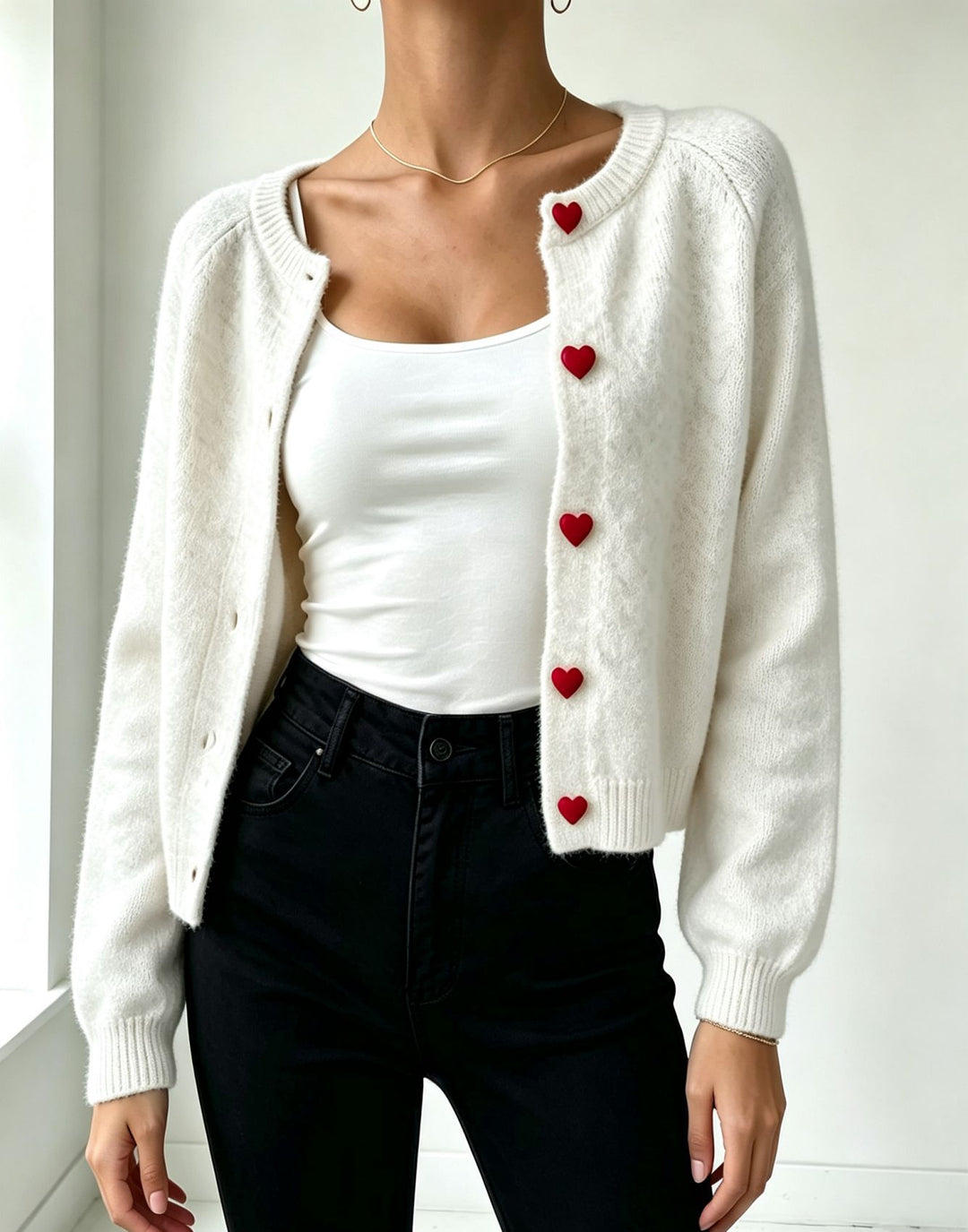 Women's knit cardigan with heart-shaped decorative buttons and soft mohair look Mune Fashion