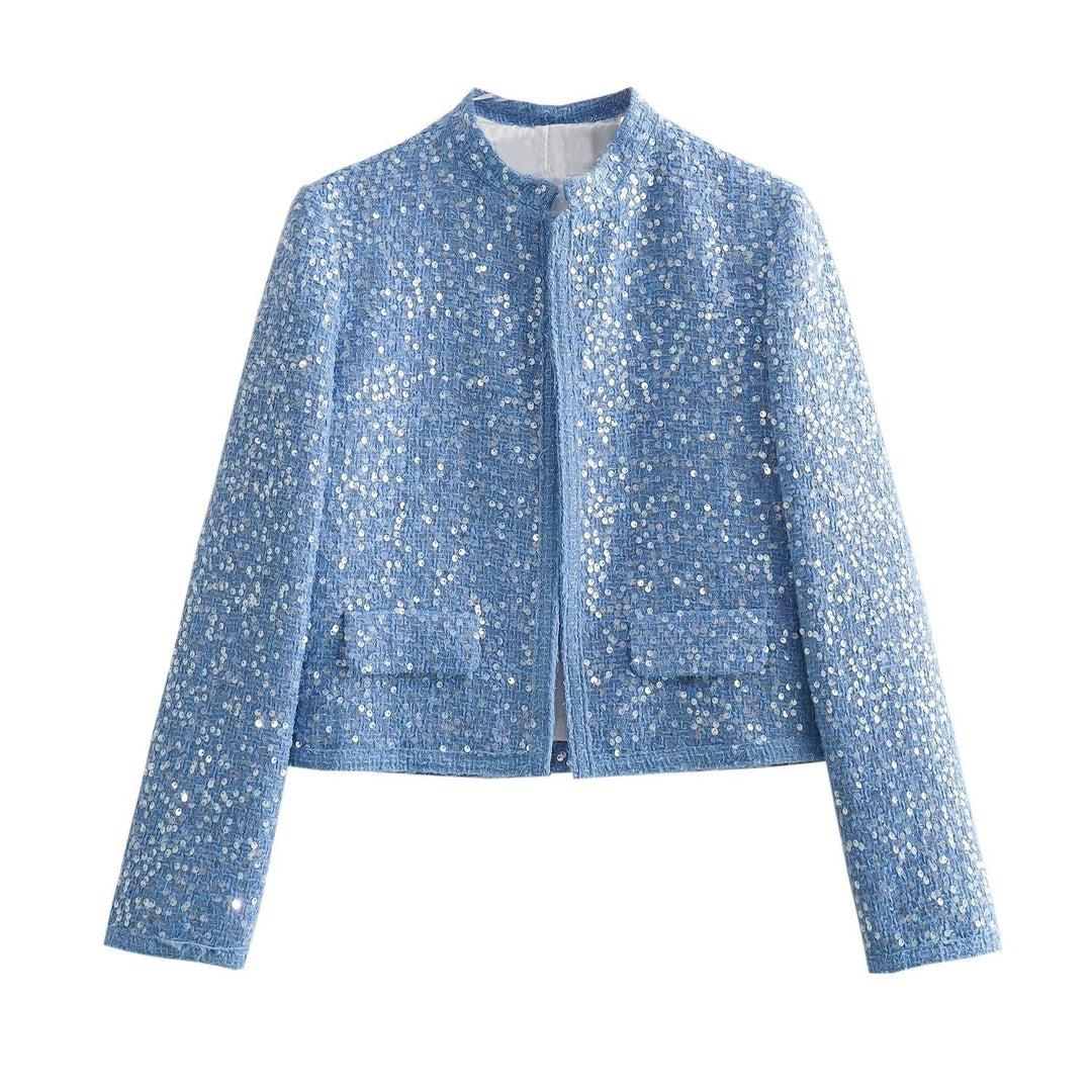 Women's structured bouclé jacket with stand-up collar, patch pockets, and elastic hem Mune Fashion