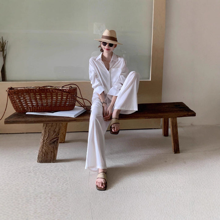 Women's Two-Piece Lightweight Loungewear Set with Oversized Shirt and Loose Drawstring Pants Mune Fashion