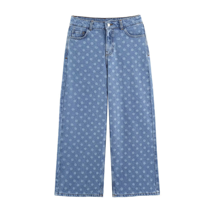 Women Short-Cut Wide-Leg Jeans with Polka Dot Pattern and High Waist Mune Fashion