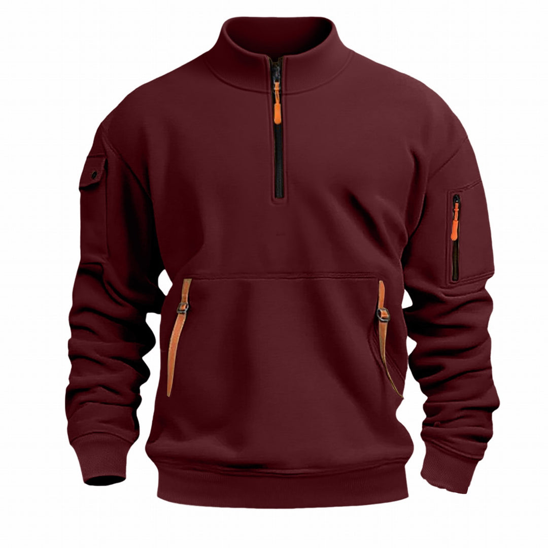 Men's nano sweatshirt with stand-up collar, half zipper, kangaroo pocket, and arm pocket Mune Fashion