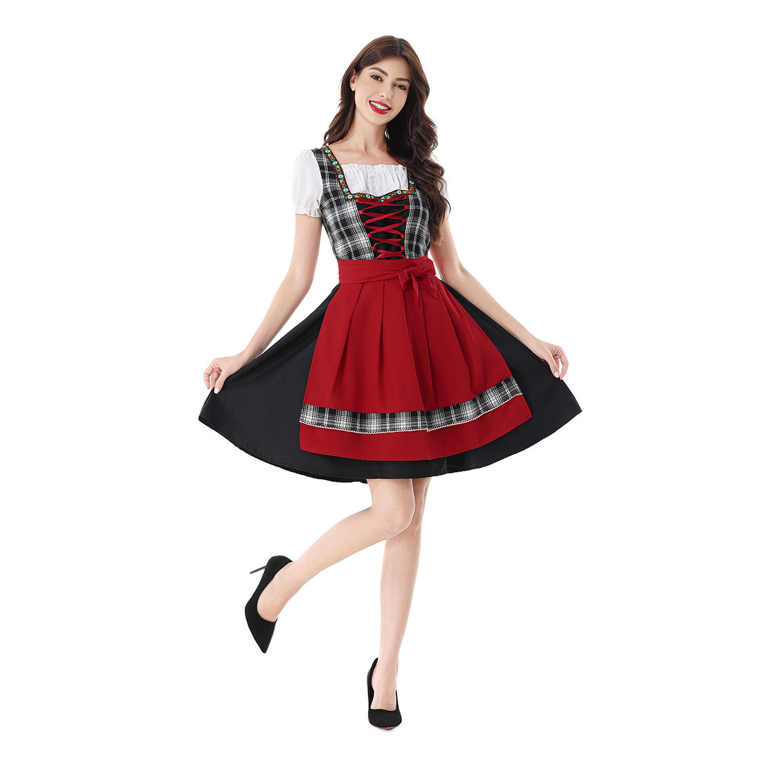 Ladies traditional Dirndl dress with checkered bodice and quilted apron Mune Fashion