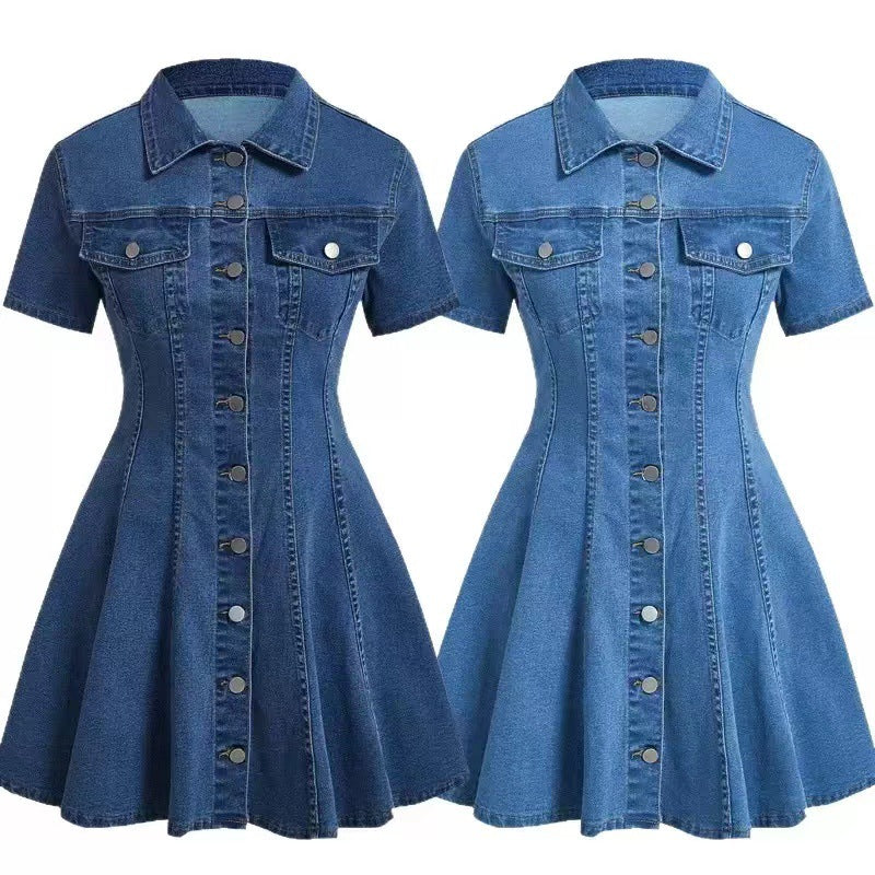 Women's denim dress with fitted cut and button placket Mune Fashion